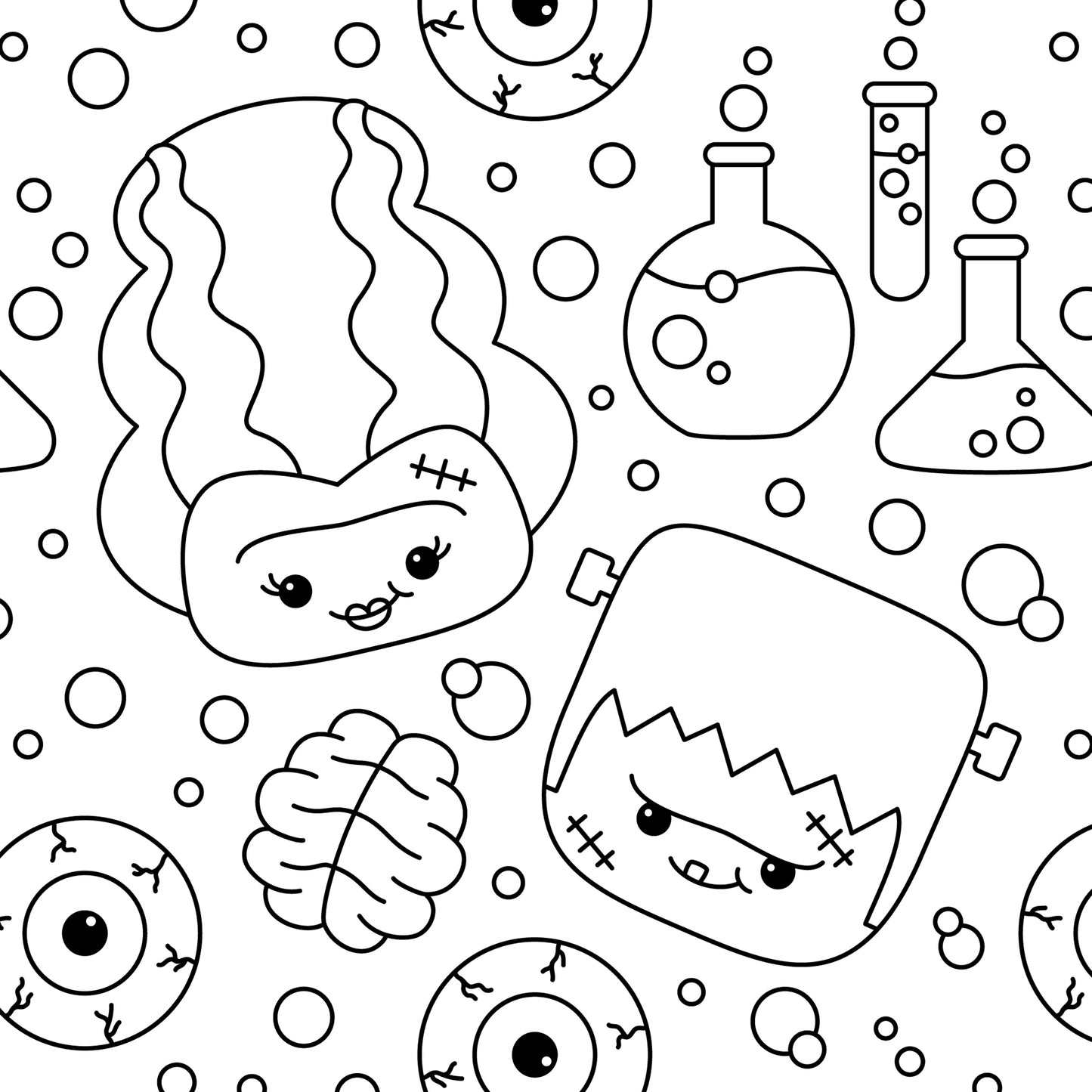 Color-It-Yourself Wrapping Paper, Halloween Frankenstein & Bride