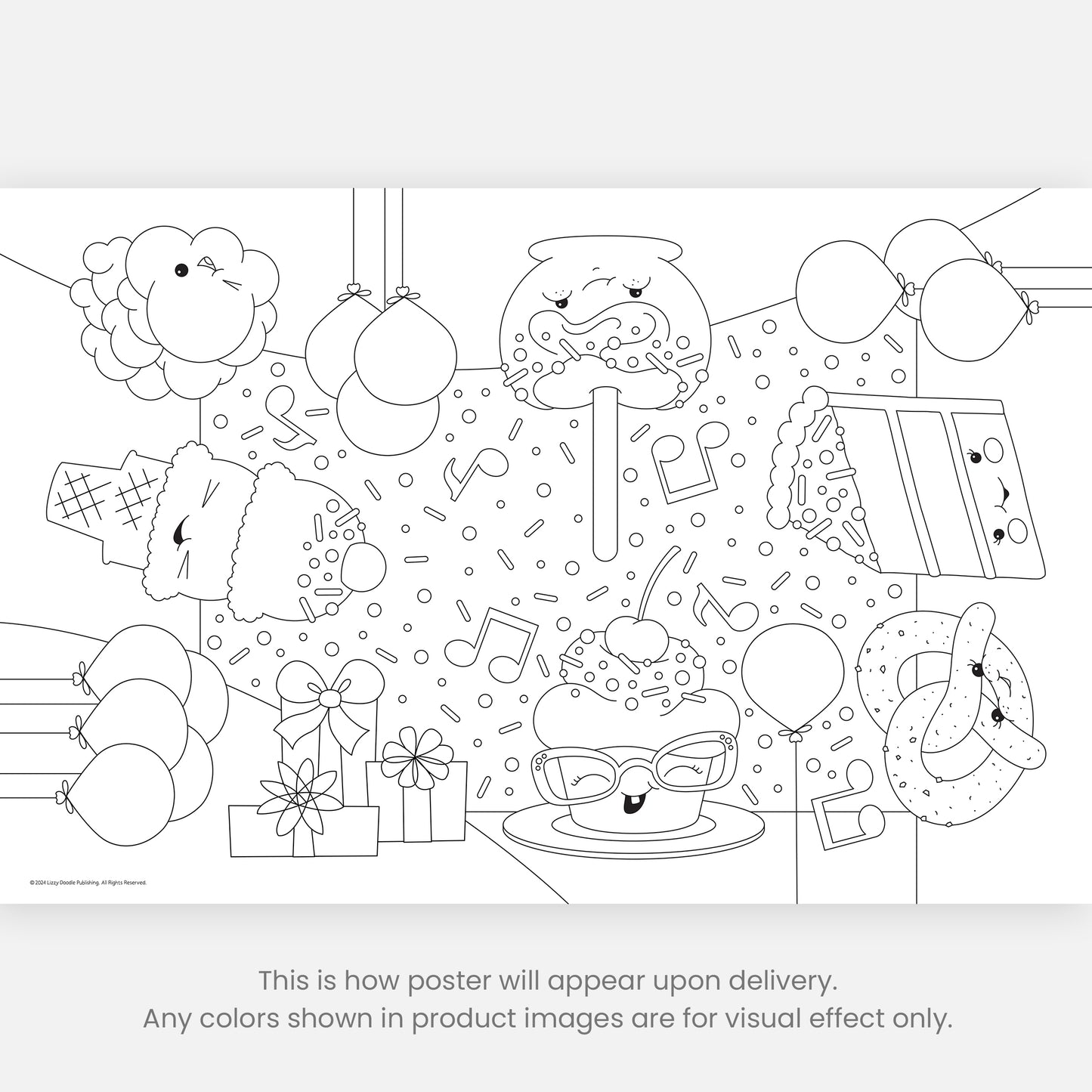 Group Coloring Poster, Birthday Party Sweet Treats