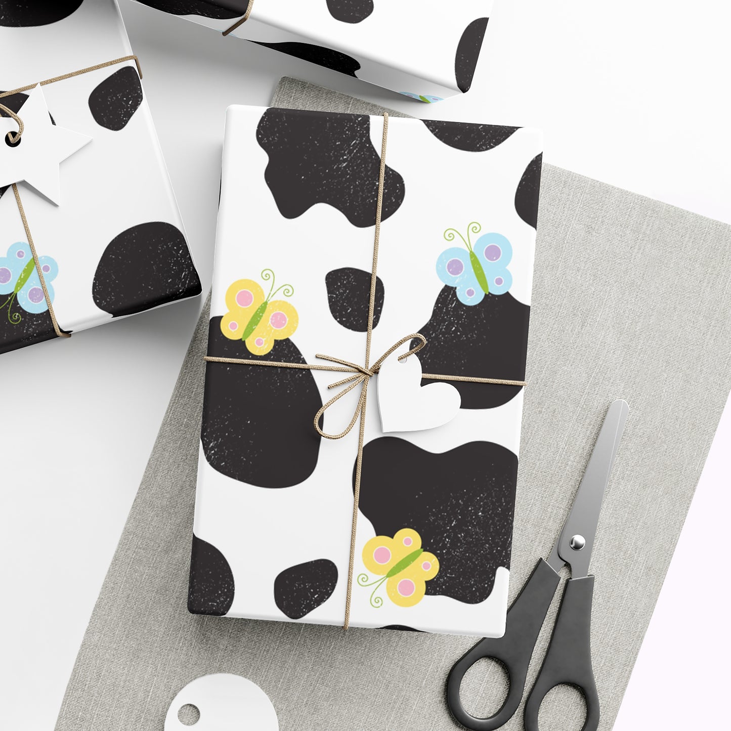 Dairy Cow Print with Butterflies Wrapping Paper