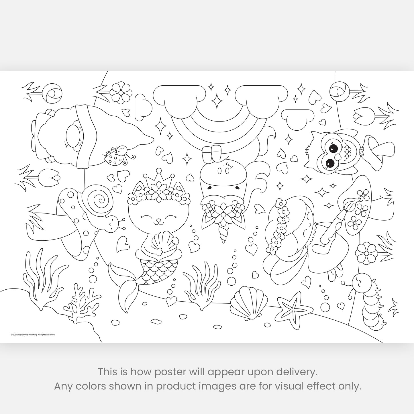 Group Coloring Poster, Cute Mythical Creatures
