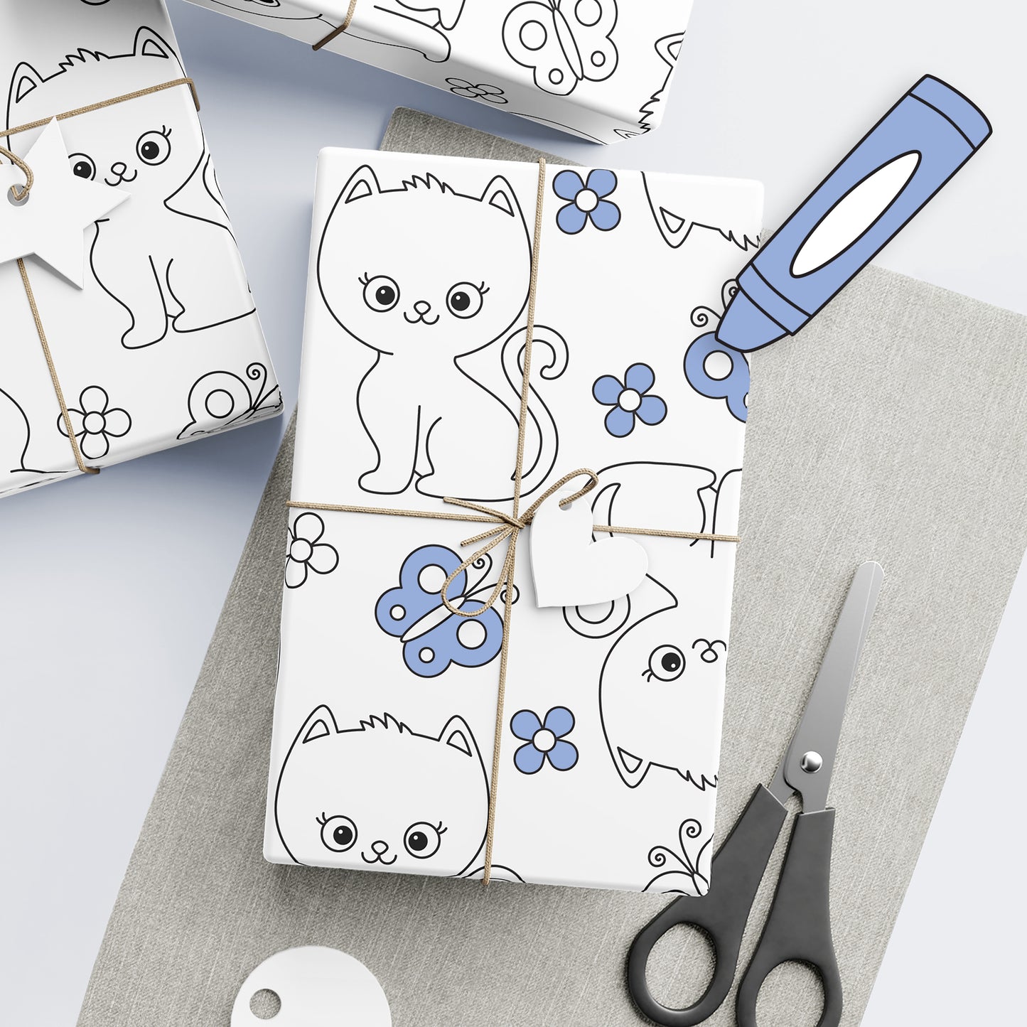 Color-It-Yourself Wrapping Paper, Cute Kitten & Butterfly