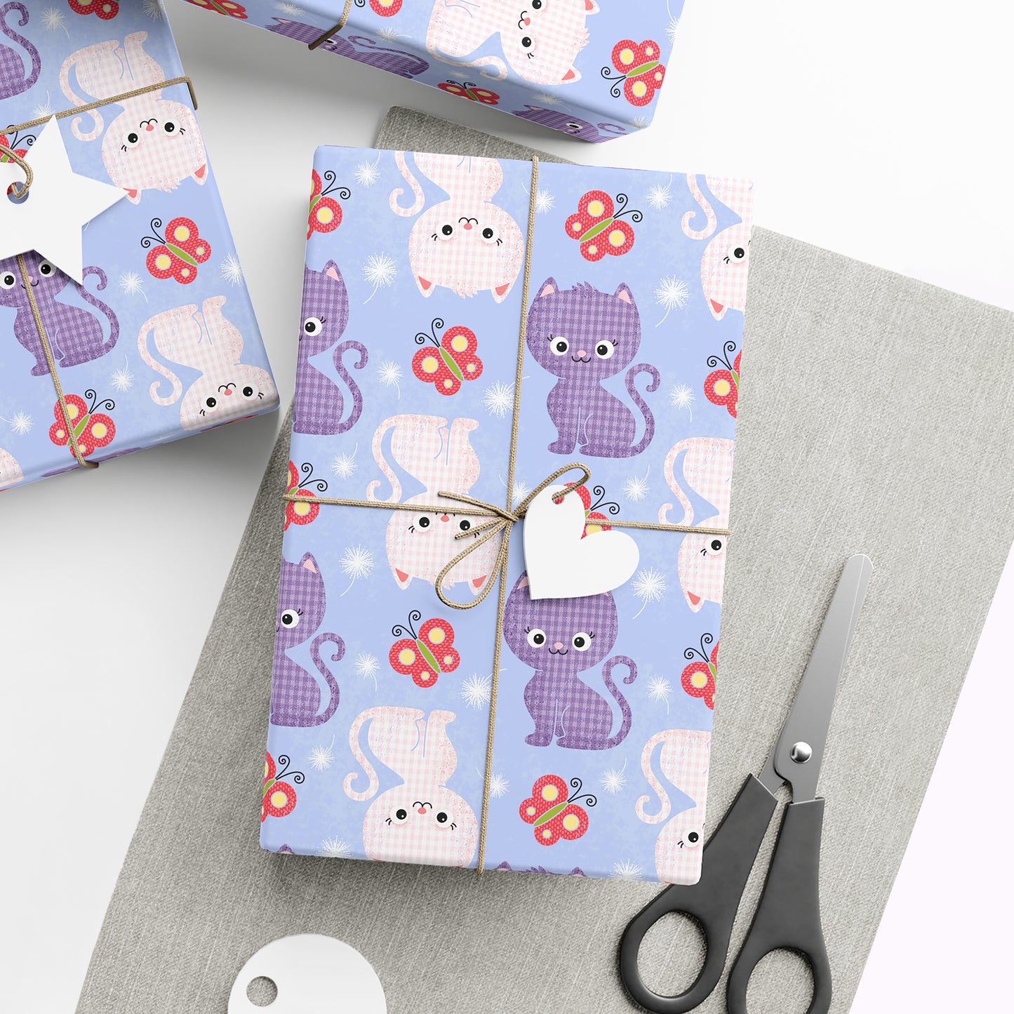 Plaid Kitten & Butterfly Birthday Wrapping Paper