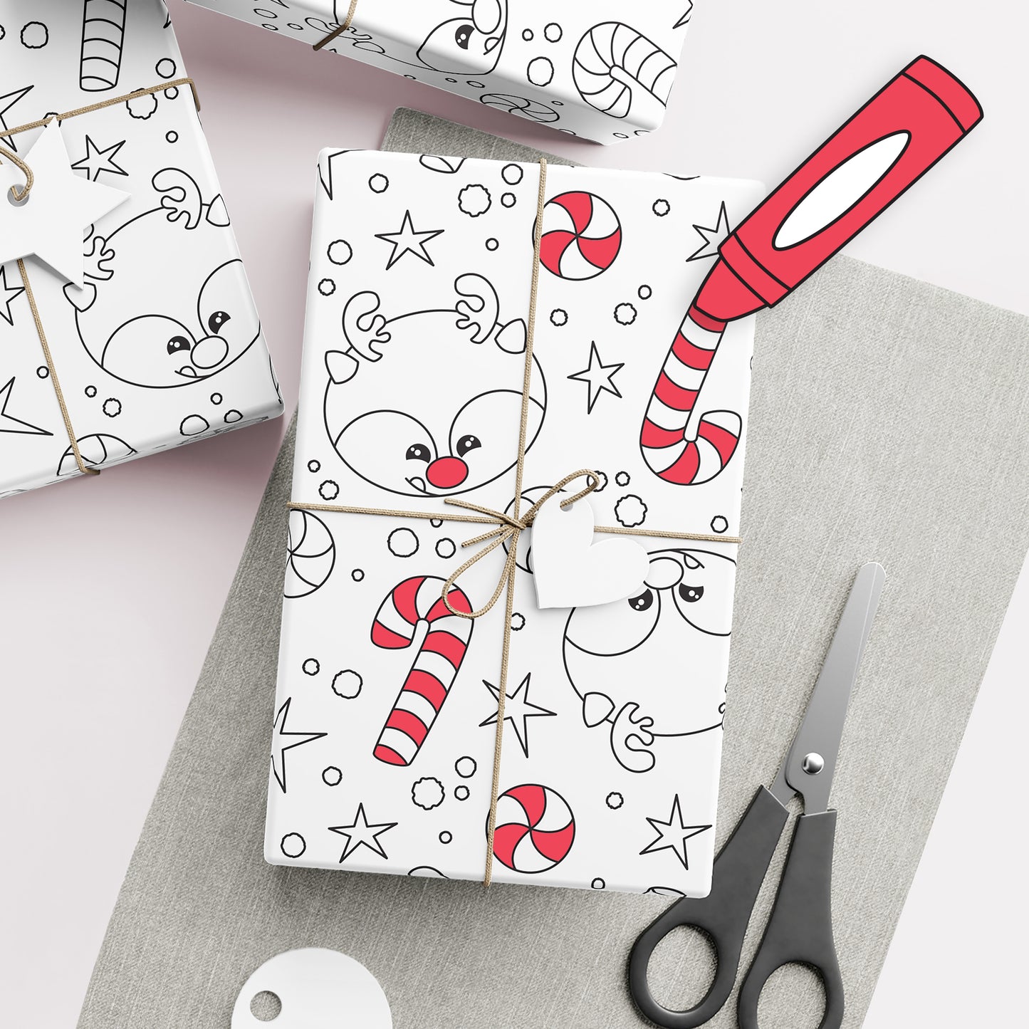 Color-It-Yourself Wrapping Paper, Reindeer & Candy Canes