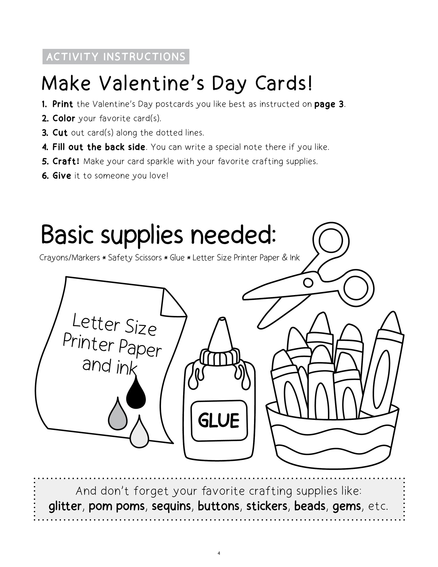 Printable Valentine's Day Card Making Craft for Kids