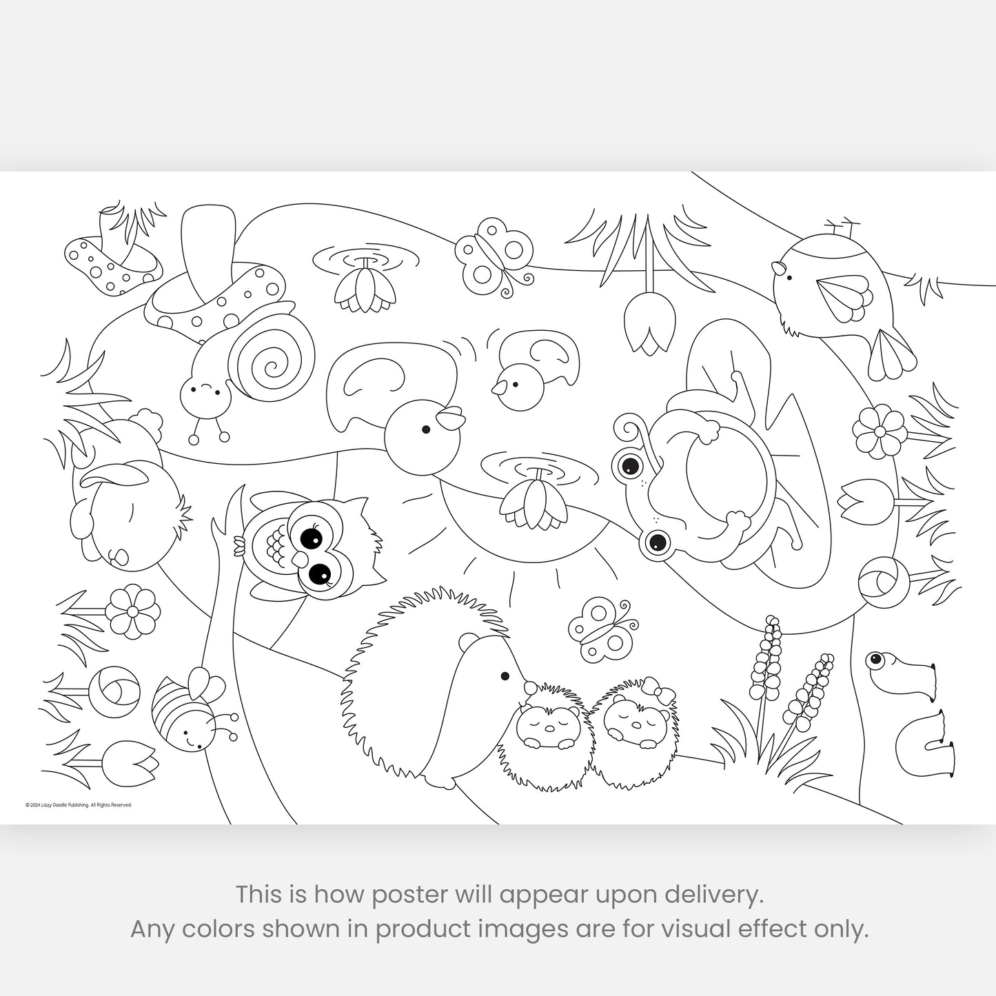 Group Coloring Poster, Cute Woodland Critters