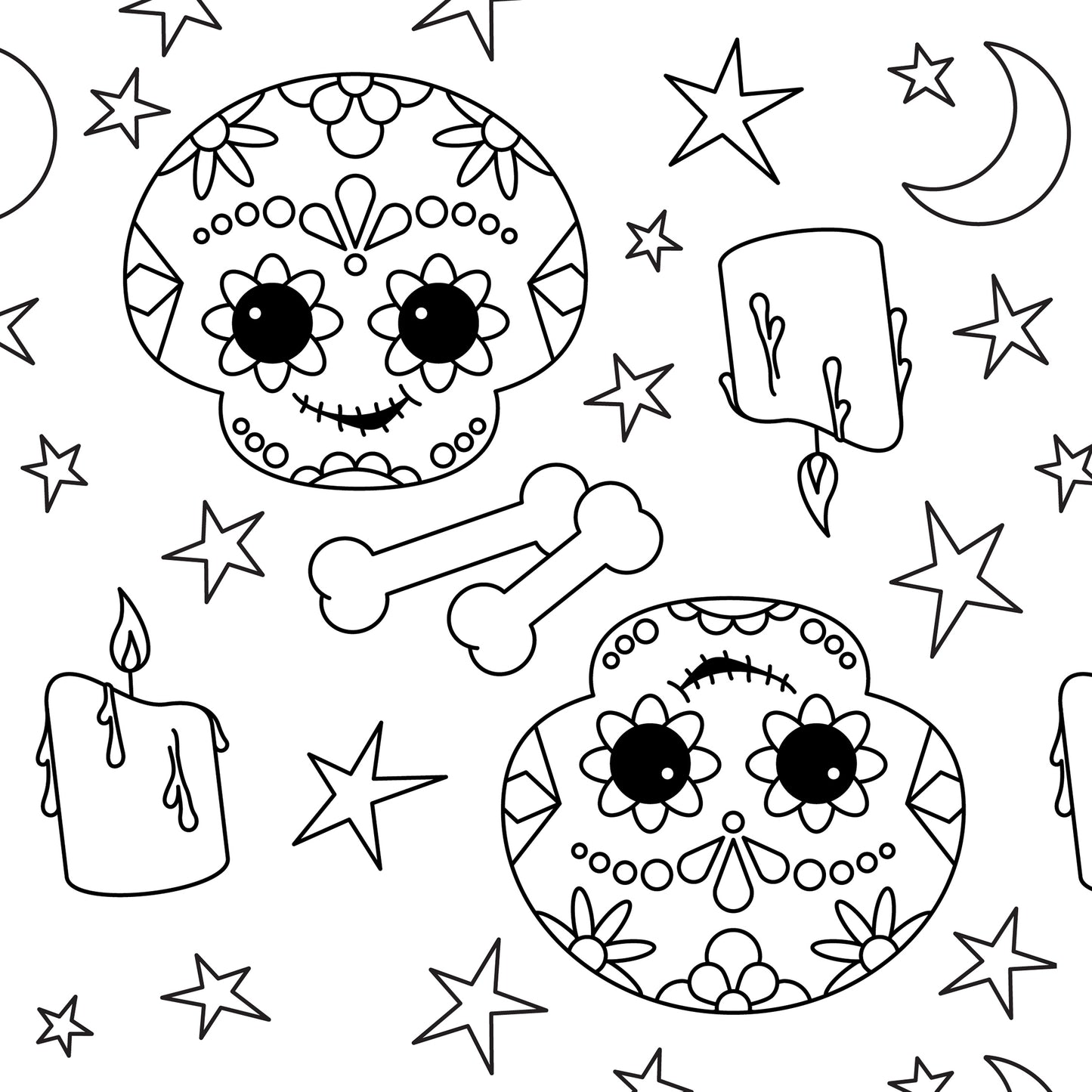 Color-It-Yourself Wrapping Paper, Halloween Day of the Dead Skeleton