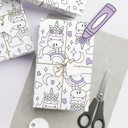 Color-It-Yourself Wrapping Paper, Magical Unicorn & Rainbows