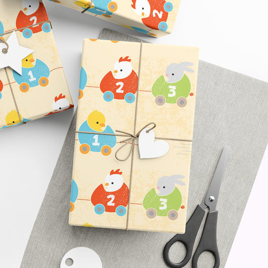 Adorable Race Car Pull Toy Wrapping Paper