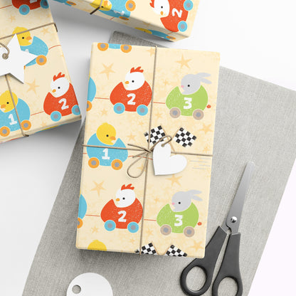Adorable Race Car Pull Toy Wrapping Paper