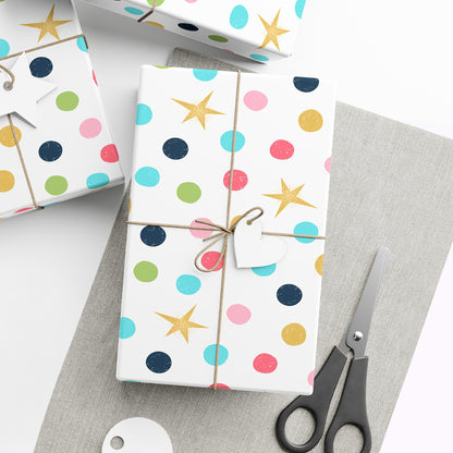 Colorful Christmas Tree Ornament & Gold Star Wrapping Paper