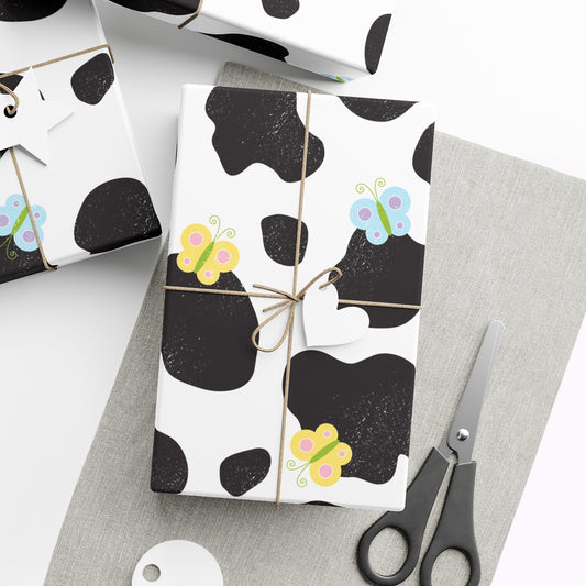Dairy Cow Print with Butterflies Wrapping Paper
