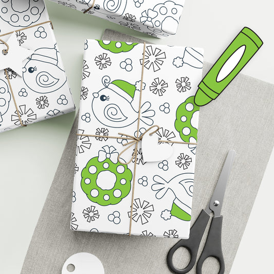 Color-It-Yourself Wrapping Paper, Winter Bird in Knit Cap