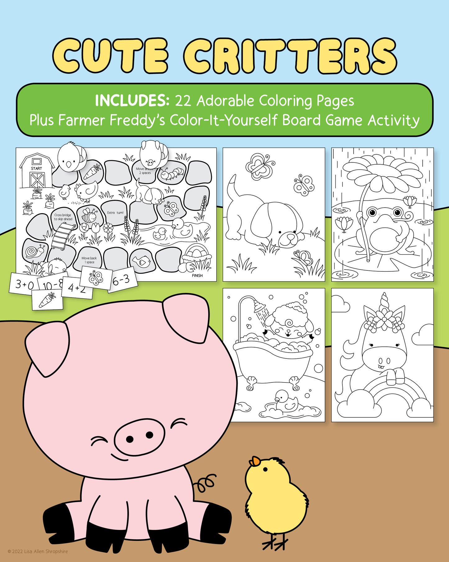 Cute Critters Coloring Book & Board Game