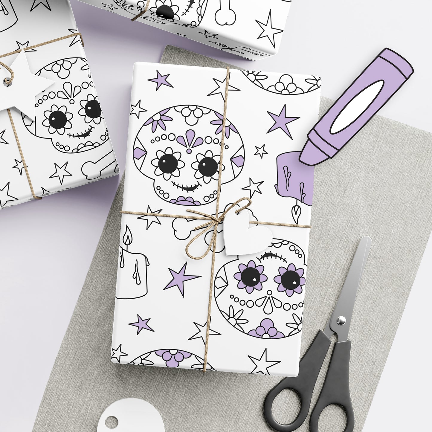 Color-It-Yourself Wrapping Paper, Halloween Day of the Dead Skeleton