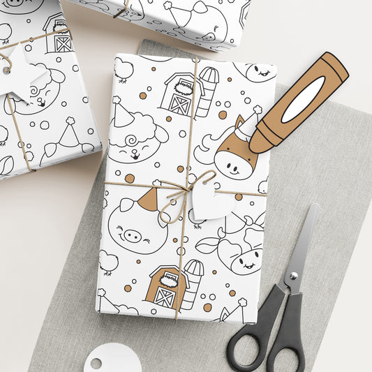 Color-It-Yourself Wrapping Paper, Farm Friends Birthday Party