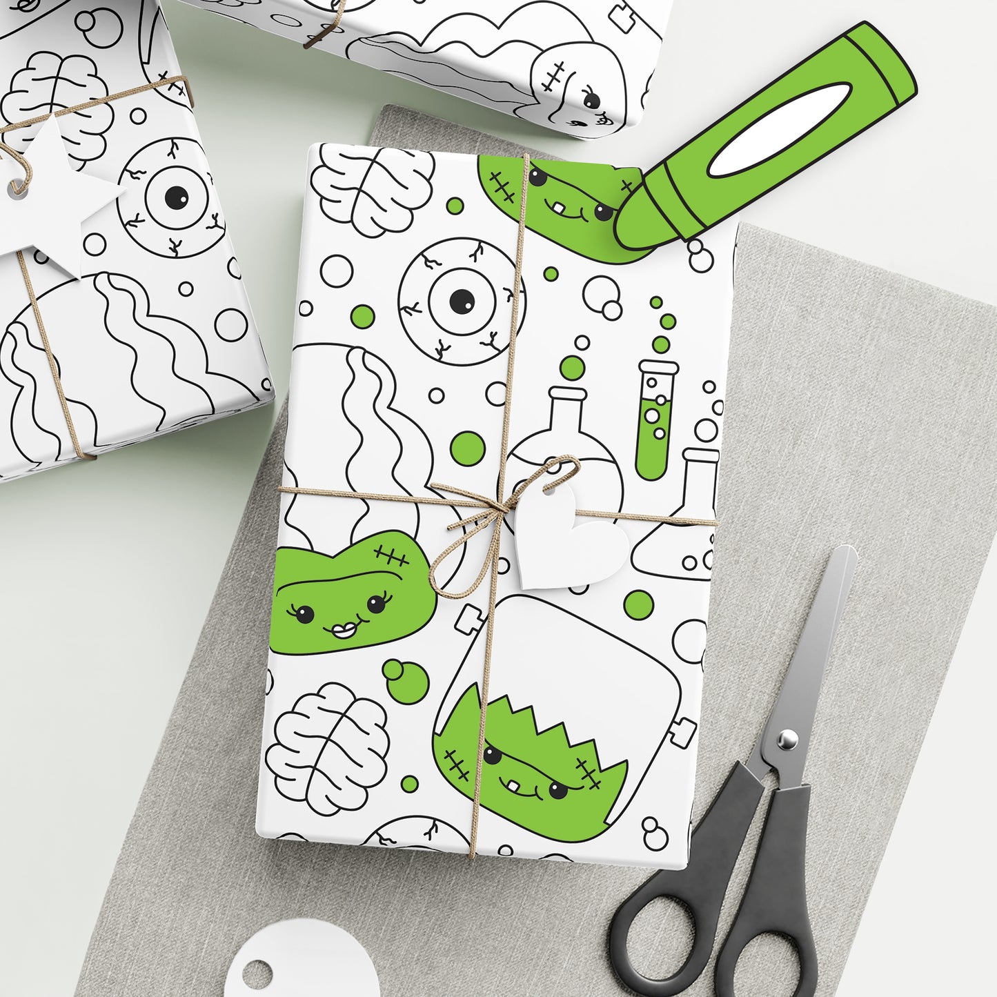 Color-It-Yourself Wrapping Paper, Halloween Frankenstein & Bride