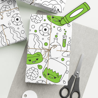 Color-It-Yourself Wrapping Paper, Halloween Frankenstein & Bride