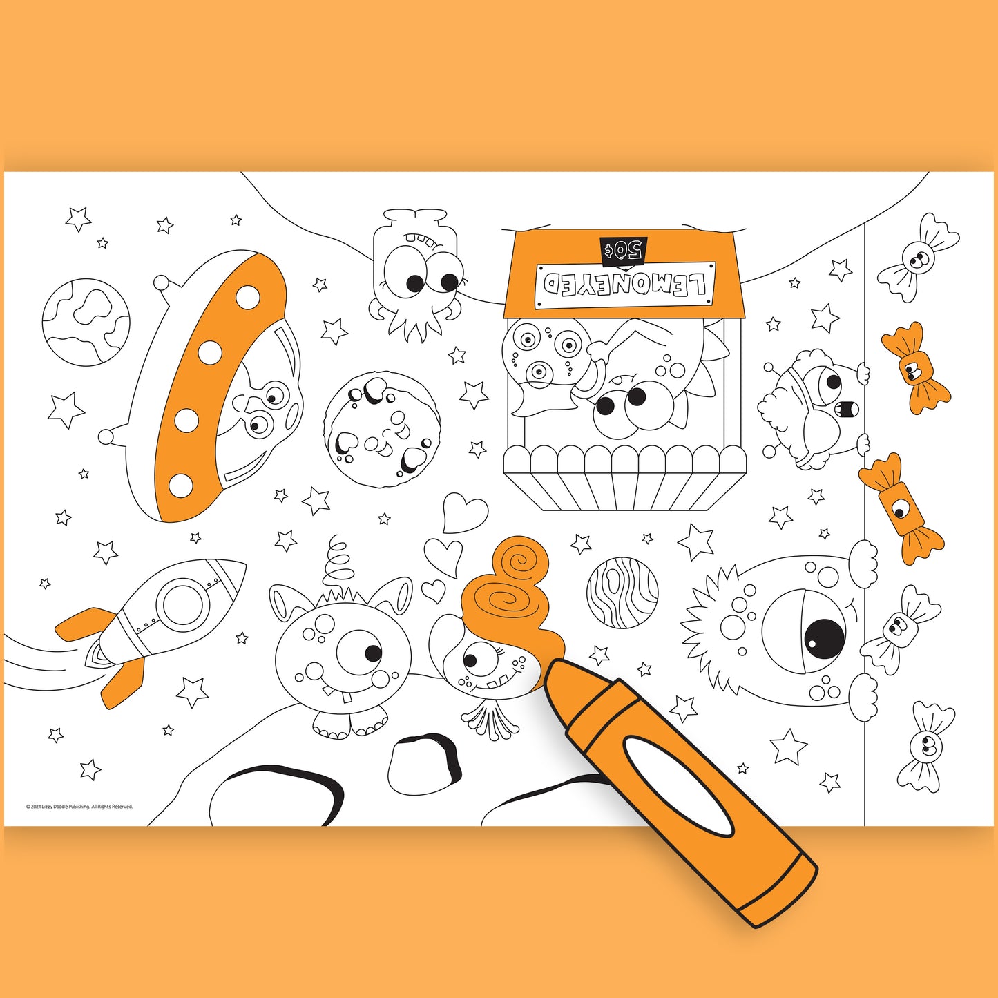 Group Coloring Poster, Cute Aliens and Monsters