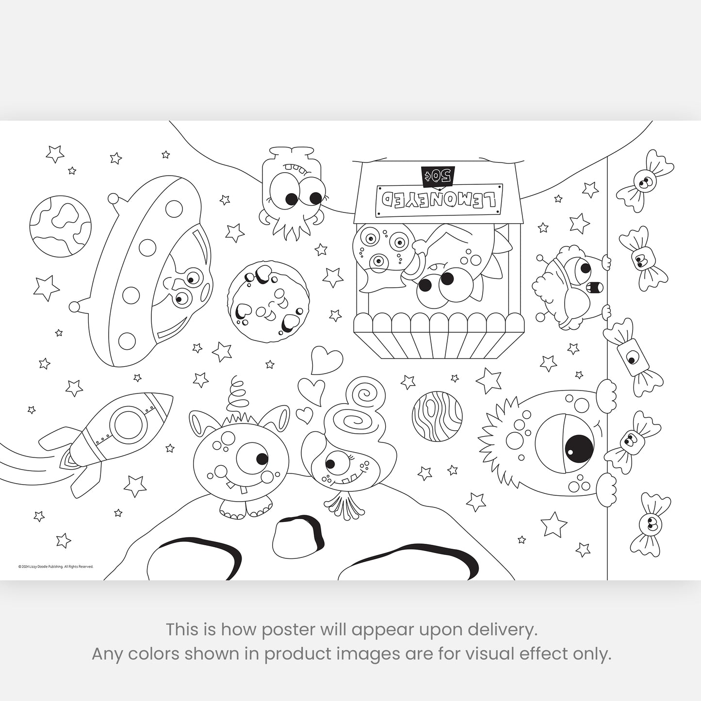 Group Coloring Poster, Cute Aliens and Monsters