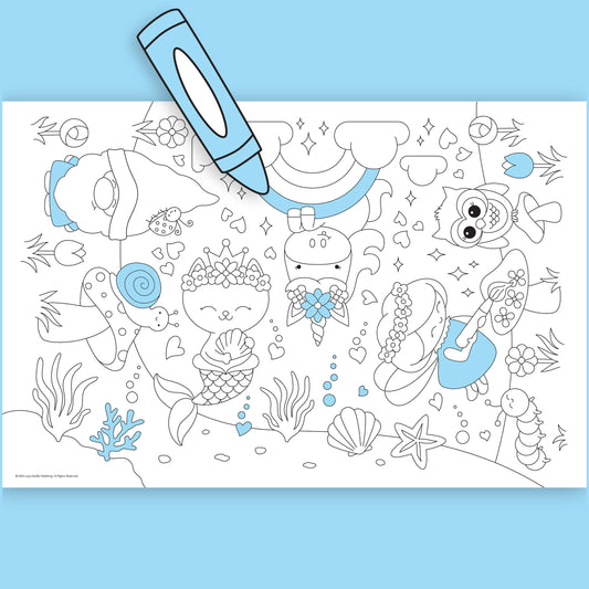 Group Coloring Poster, Cute Mythical Creatures