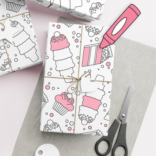 Color-It-Yourself Wrapping Paper, Birthday Sweet Treats