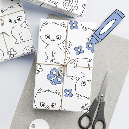 Color-It-Yourself Wrapping Paper, Cute Kitten & Butterfly