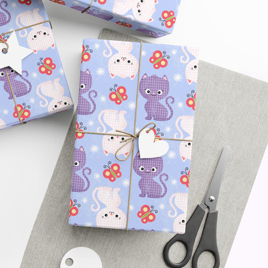 Plaid Kitten & Butterfly Birthday Wrapping Paper
