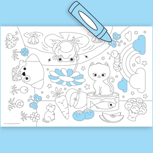 Group Coloring Poster, Playful Dog & Kitty Cat