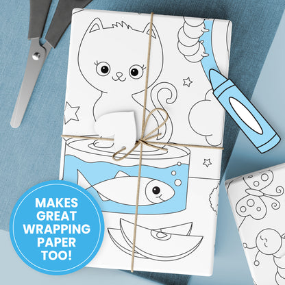 Group Coloring Poster, Playful Dog & Kitty Cat