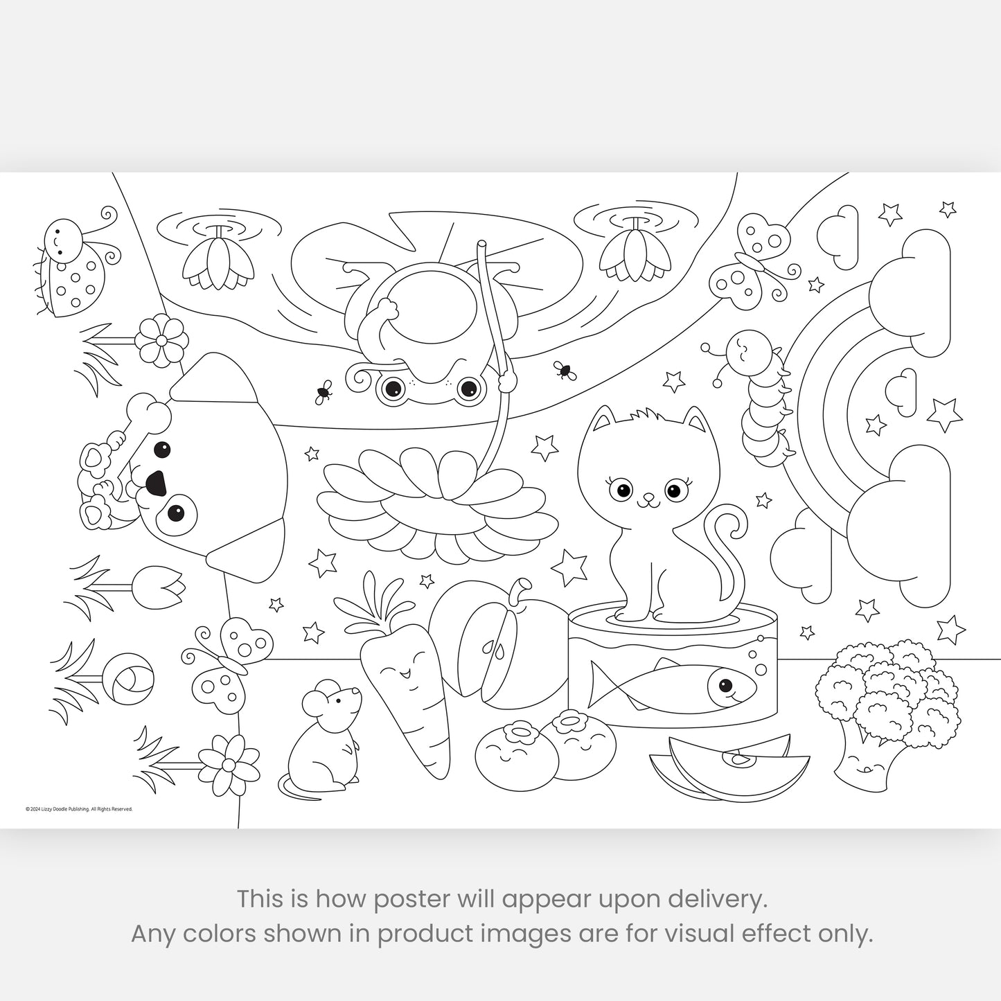 Group Coloring Poster, Playful Dog & Kitty Cat