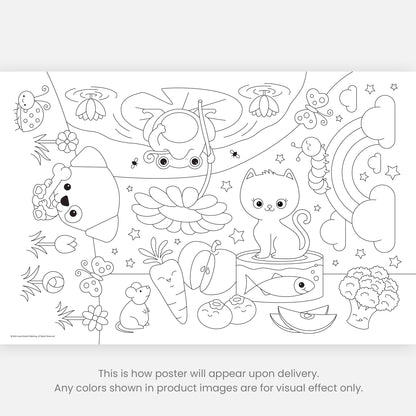 Group Coloring Poster, Playful Dog & Kitty Cat