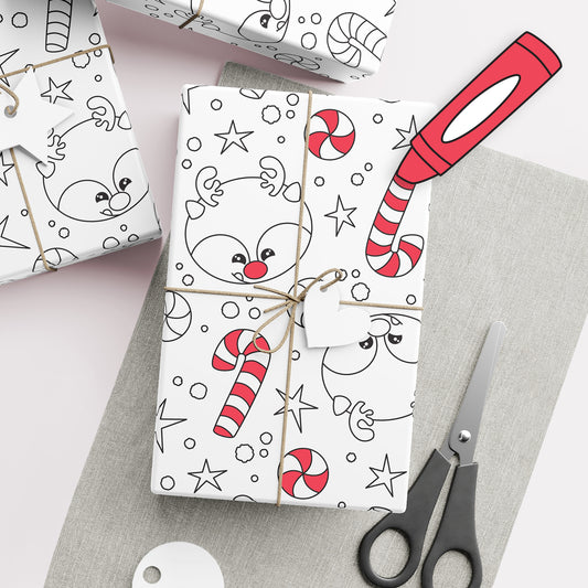 Color-It-Yourself Wrapping Paper, Reindeer & Candy Canes