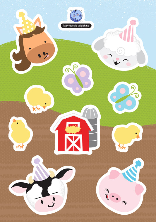 Farm Friends Birthday Party Sticker Sheet