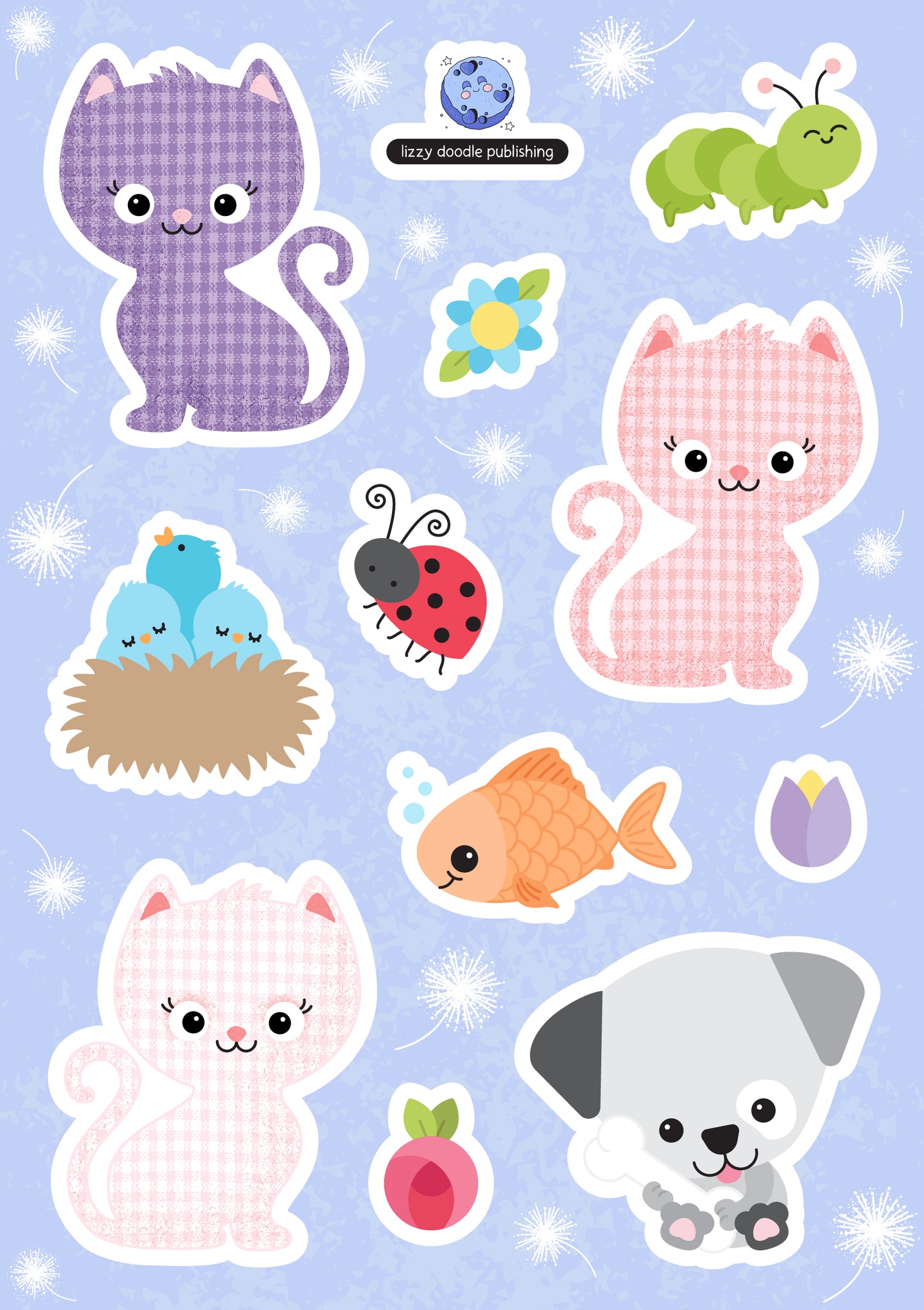Plaid Kitten and Friends Sticker Sheet