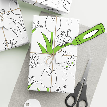 Color-It-Yourself Wrapping Paper, Tulip Bee Butterfly