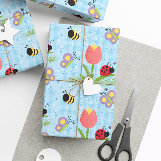Spring Tulip, Bumble Bee & Butterfly Wrapping Paper