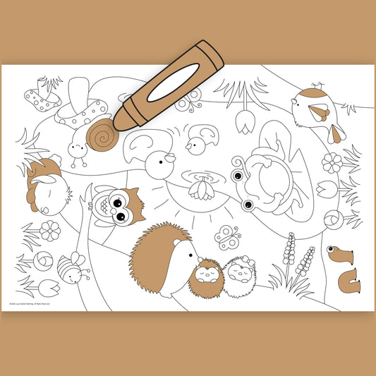 Group Coloring Poster, Cute Woodland Critters
