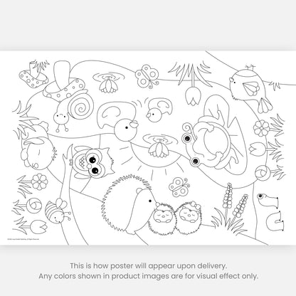 Group Coloring Poster, Cute Woodland Critters
